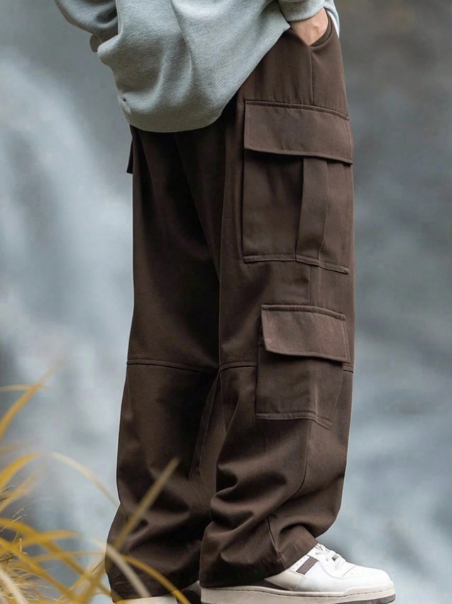 KADMAX大尺碼-男士抽繩寬版口袋休閒棕色褲款〈KSMS2745〉
