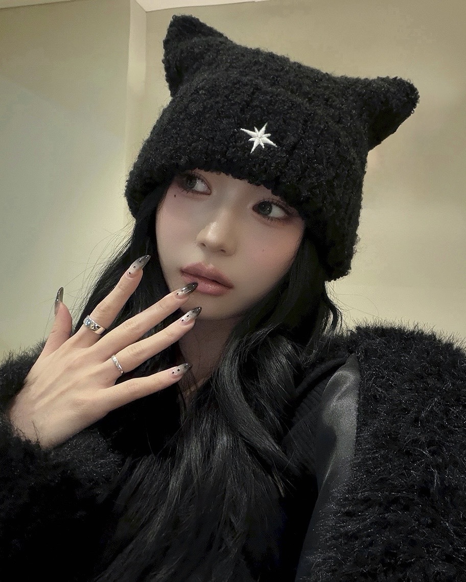 <貓起來買🐱> Nombre 韓國 小眾 刺繡 針織 毛帽 毛線帽 貓耳帽 三色