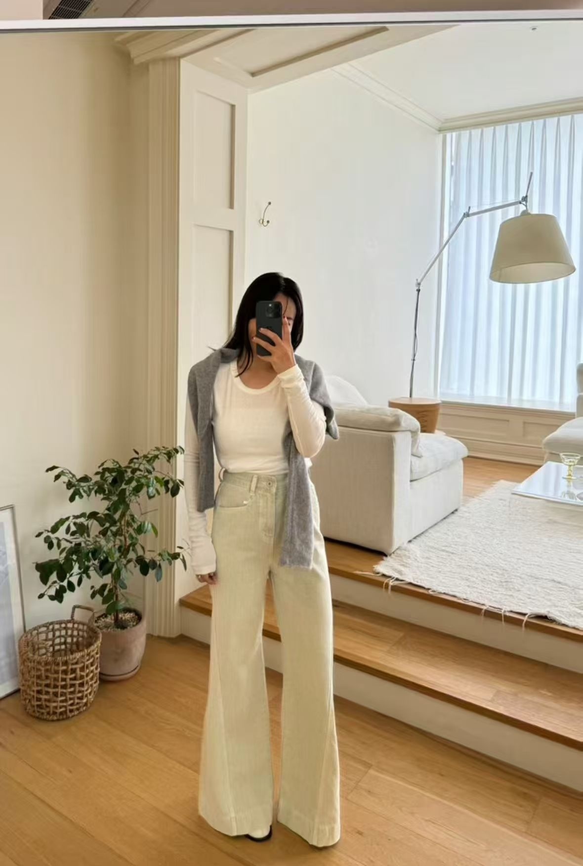 正韓高腰落地牛仔長褲