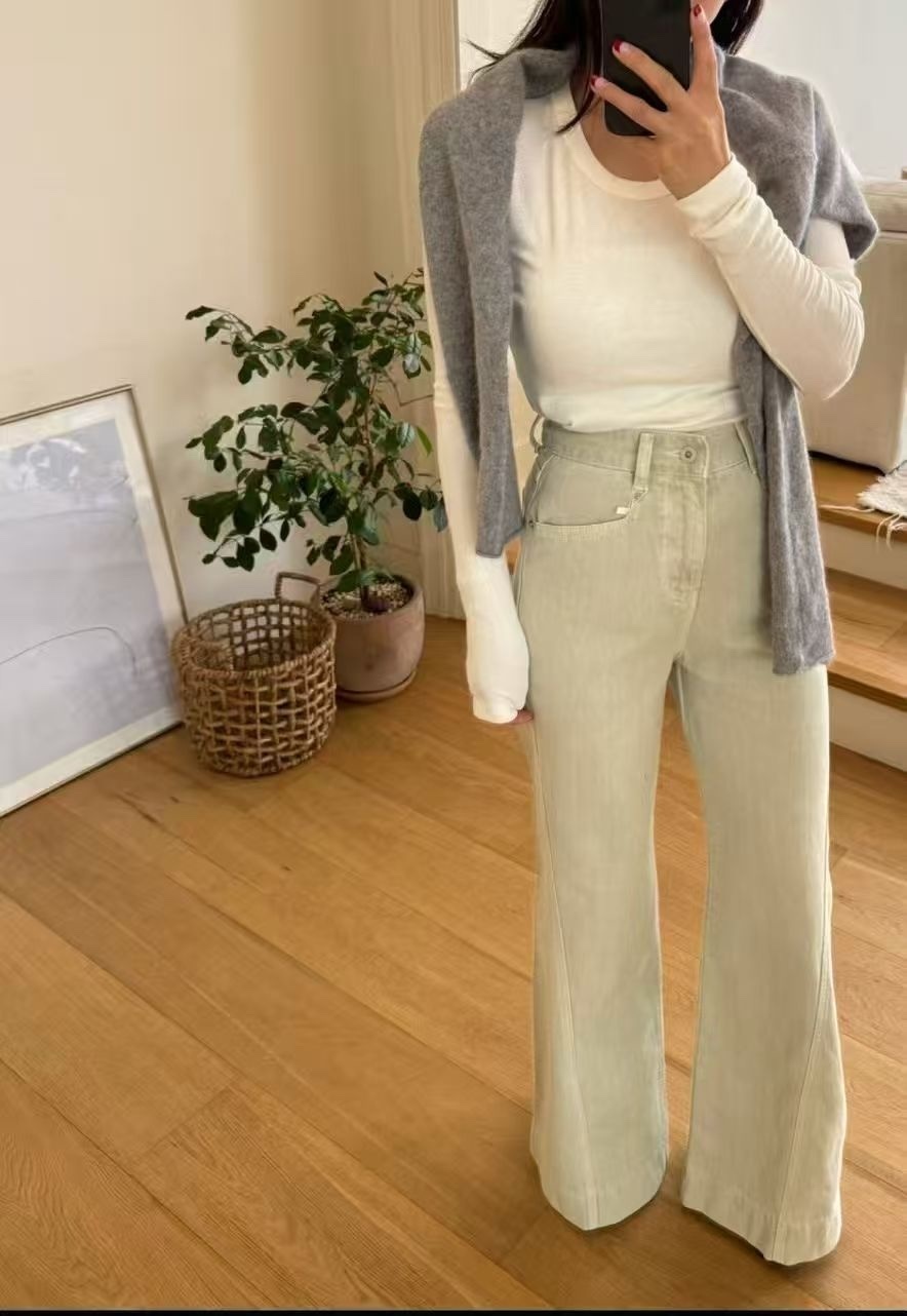 正韓高腰落地牛仔長褲