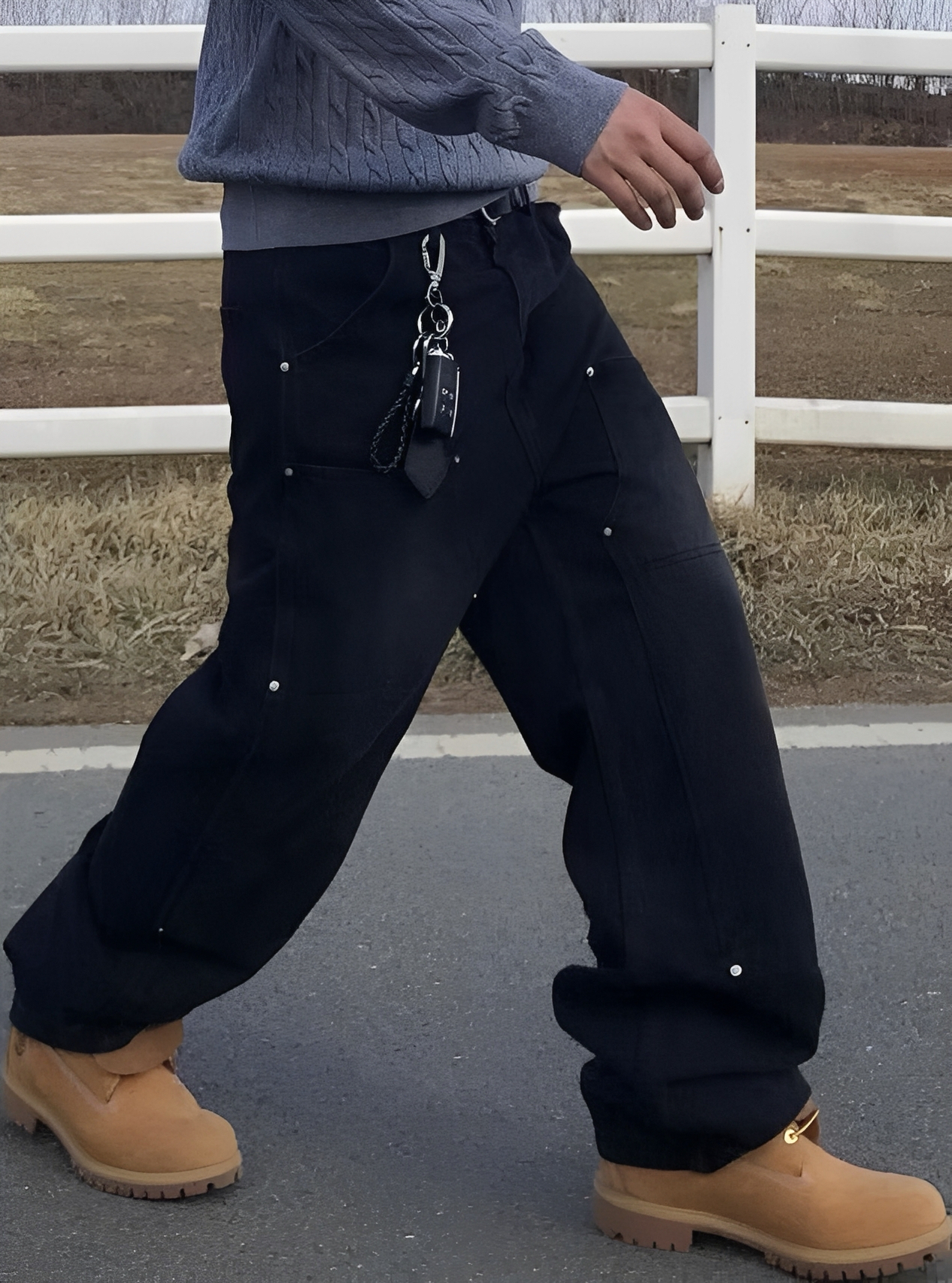 鉚釘 工裝 男女 直筒 牛仔 長褲