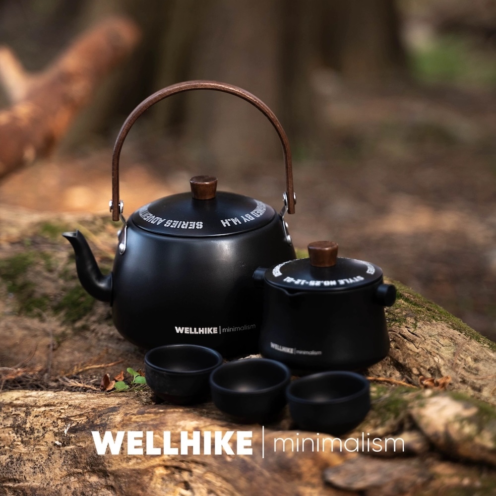 WELLHIKE 雲馳手提茶壺1.1L 鈦黑/鈦灰色輕量水壺鋁合金水壺木柄茶壺煮水壺