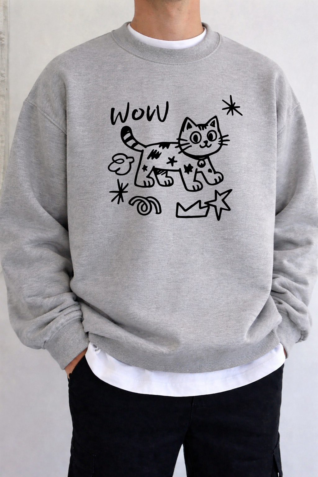 KADMAX大尺碼 - 男士大碼可愛貓咪寬版大學TEE〈KSMS2747〉