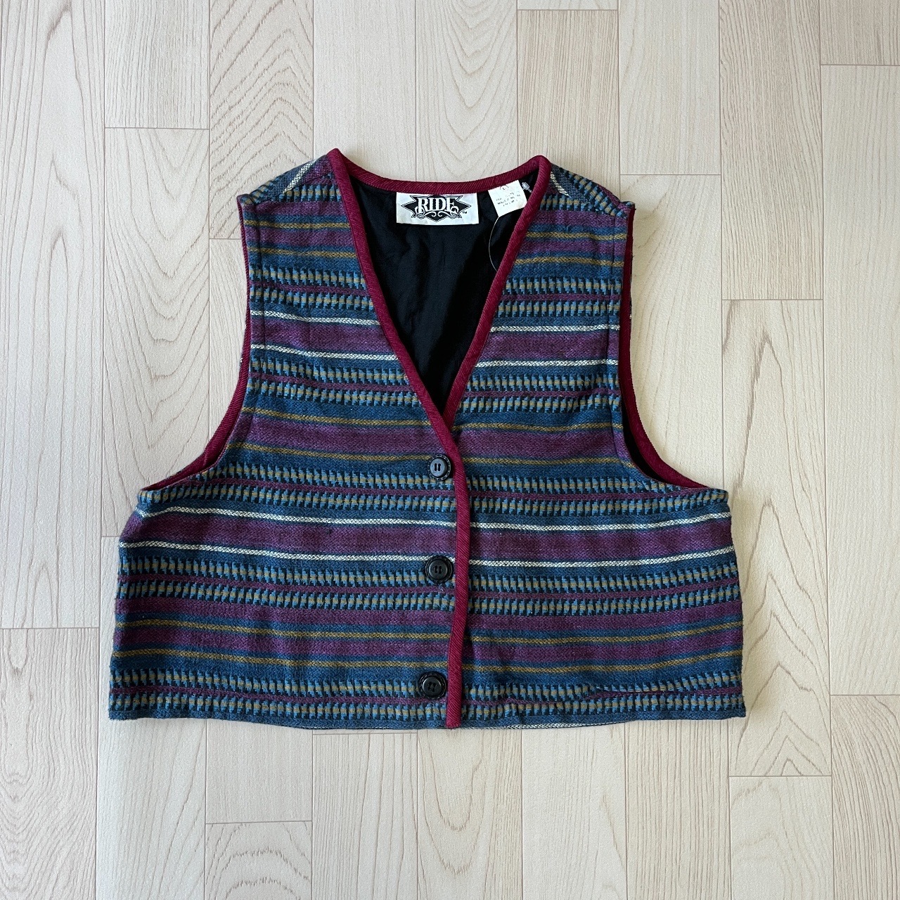 深藍色拼紫色綿質條紋馬甲