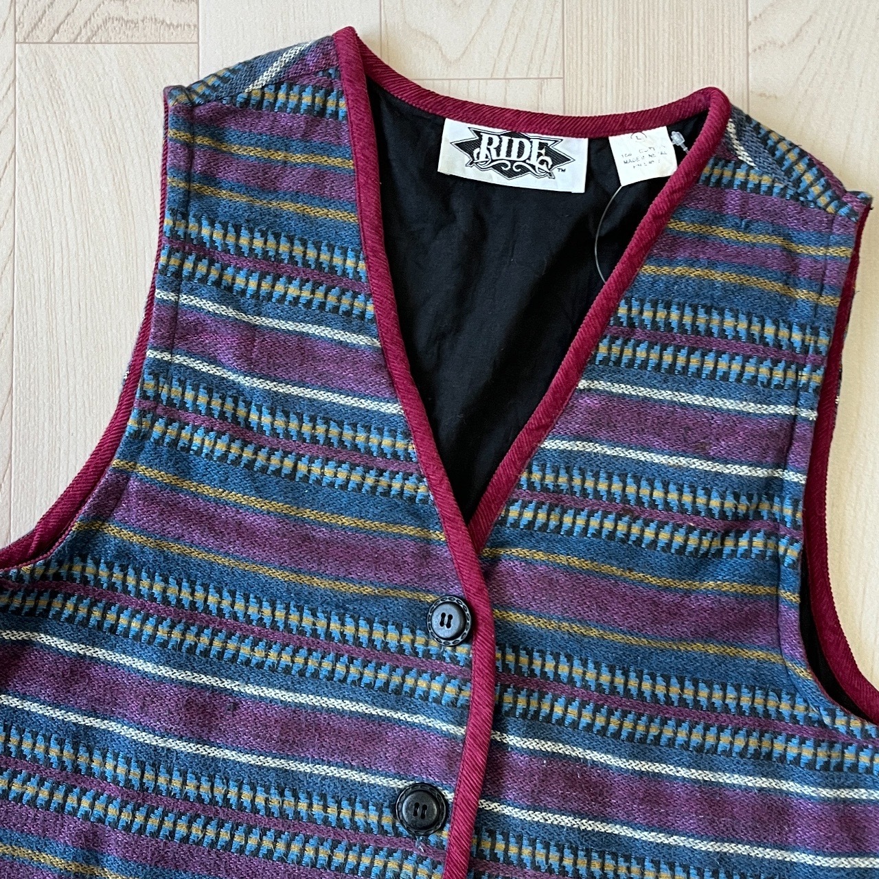 深藍色拼紫色綿質條紋馬甲