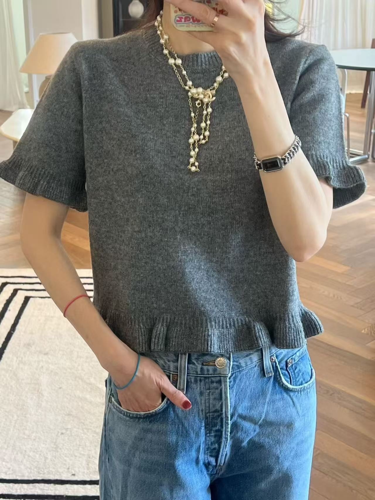 215 正韓荷葉邊短袖上衣