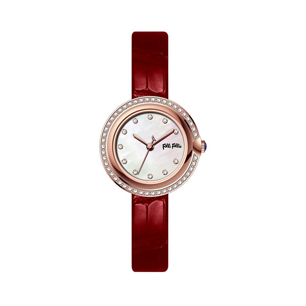 【Folli Follie 芙麗芙麗】WF22B023 唯美優雅 跳動鋯鑽 珍珠母貝 皮帶 女錶 手錶