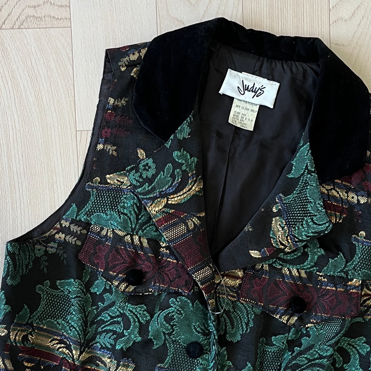 美國製古著絲絨領提花馬甲