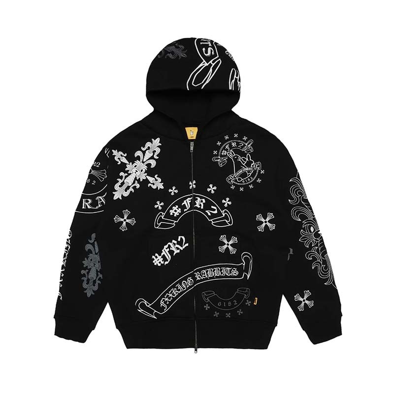 #FR2 Cross Rabbits Multi Logo Zip-up Hoodie 十字 花臂 連帽外套 黑色 FRC4286-BK [台灣現貨]