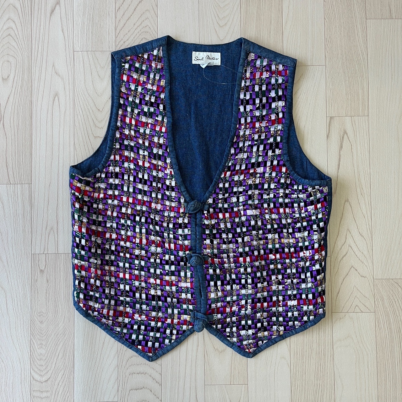 古著牛仔拼布編織背心