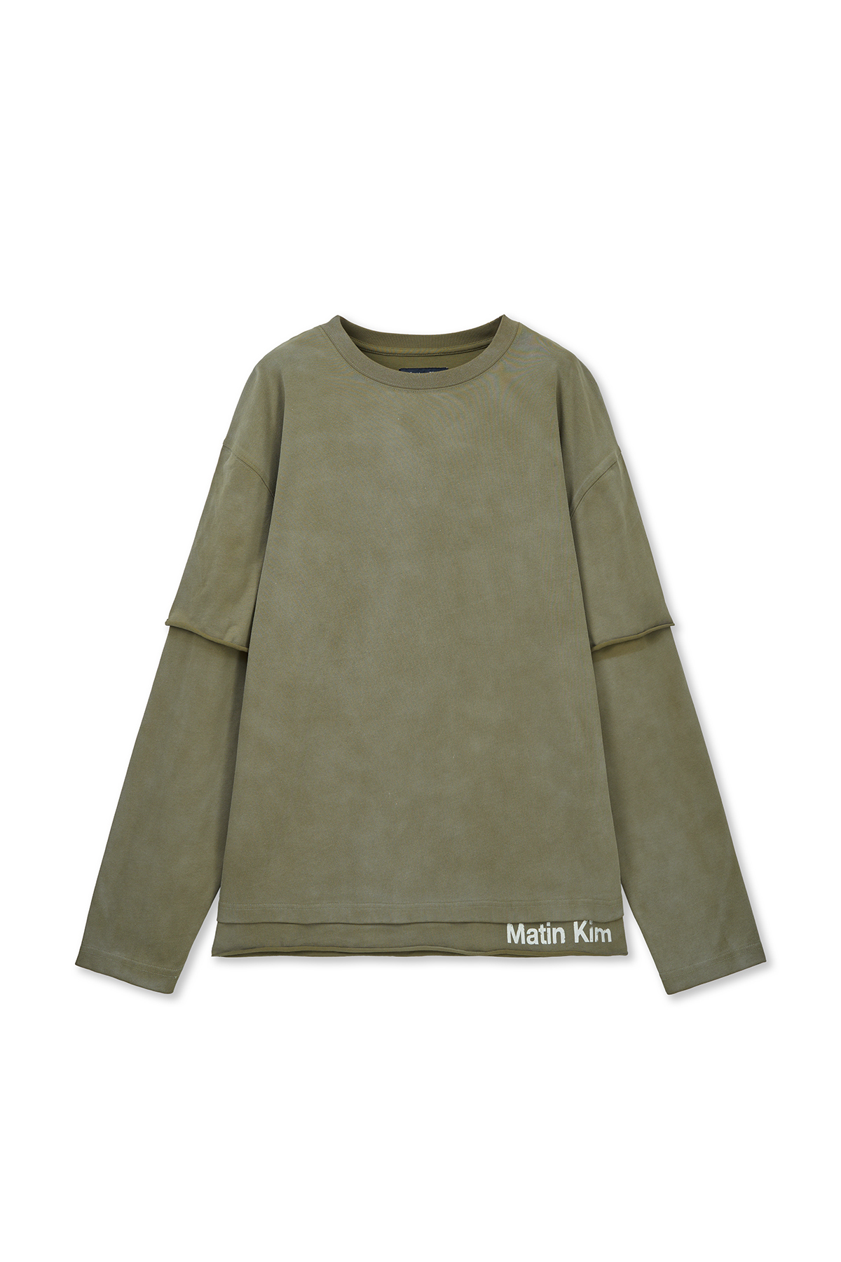 層次感噴染刷色長袖上衣 卡其