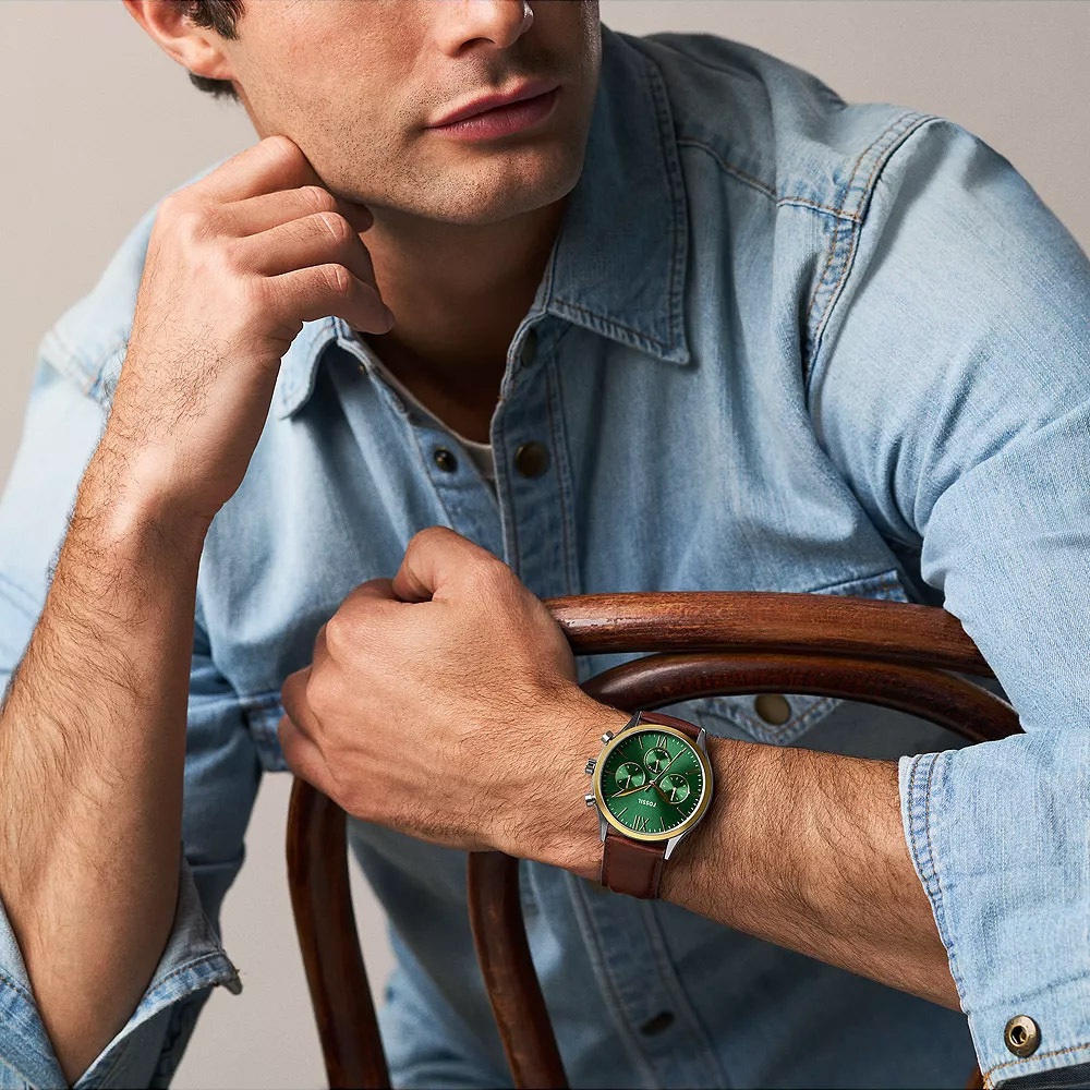 Fenmore 經典三眼計時手錶 咖啡色真皮錶帶 44MM BQM7122