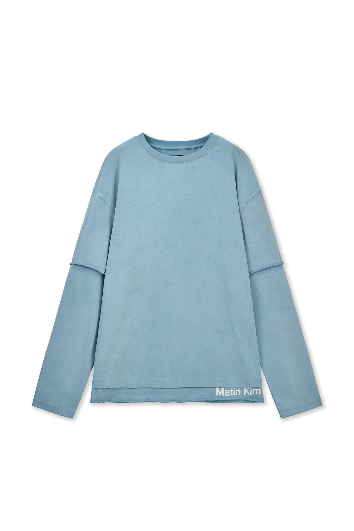 層次感噴染刷色長袖上衣 淺藍