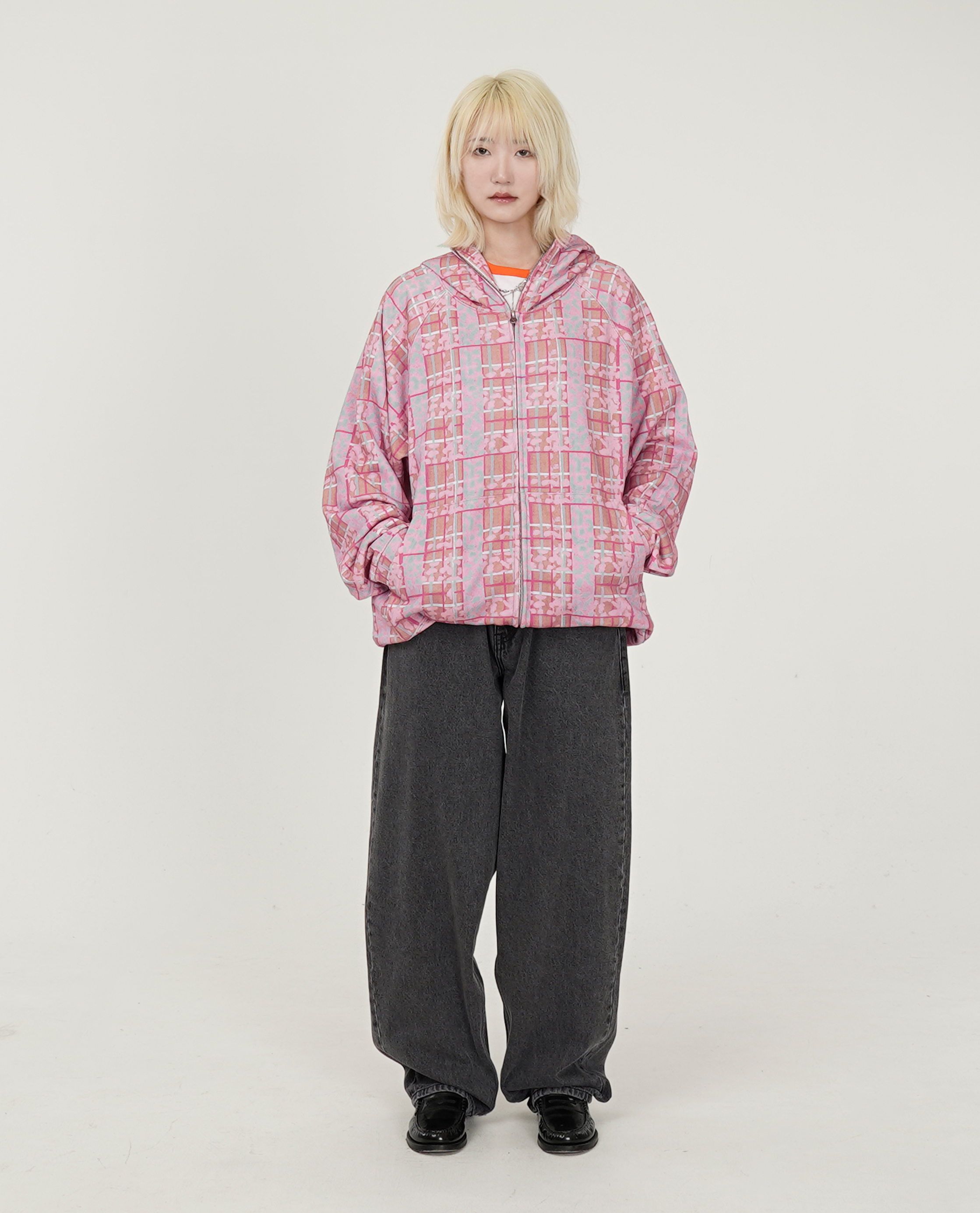 STARTEAM LEOPARD PLAID FULL ZIP HOODIE - 25FW