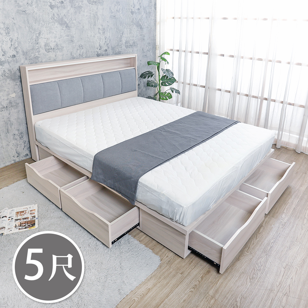 菲斯5尺雙人多功能收納抽屜床組(加厚型貓抓皮床頭片+六抽收納床底-不含床墊)