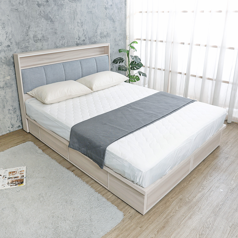 菲斯5尺雙人多功能收納抽屜床組(加厚型貓抓皮床頭片+六抽收納床底-不含床墊)