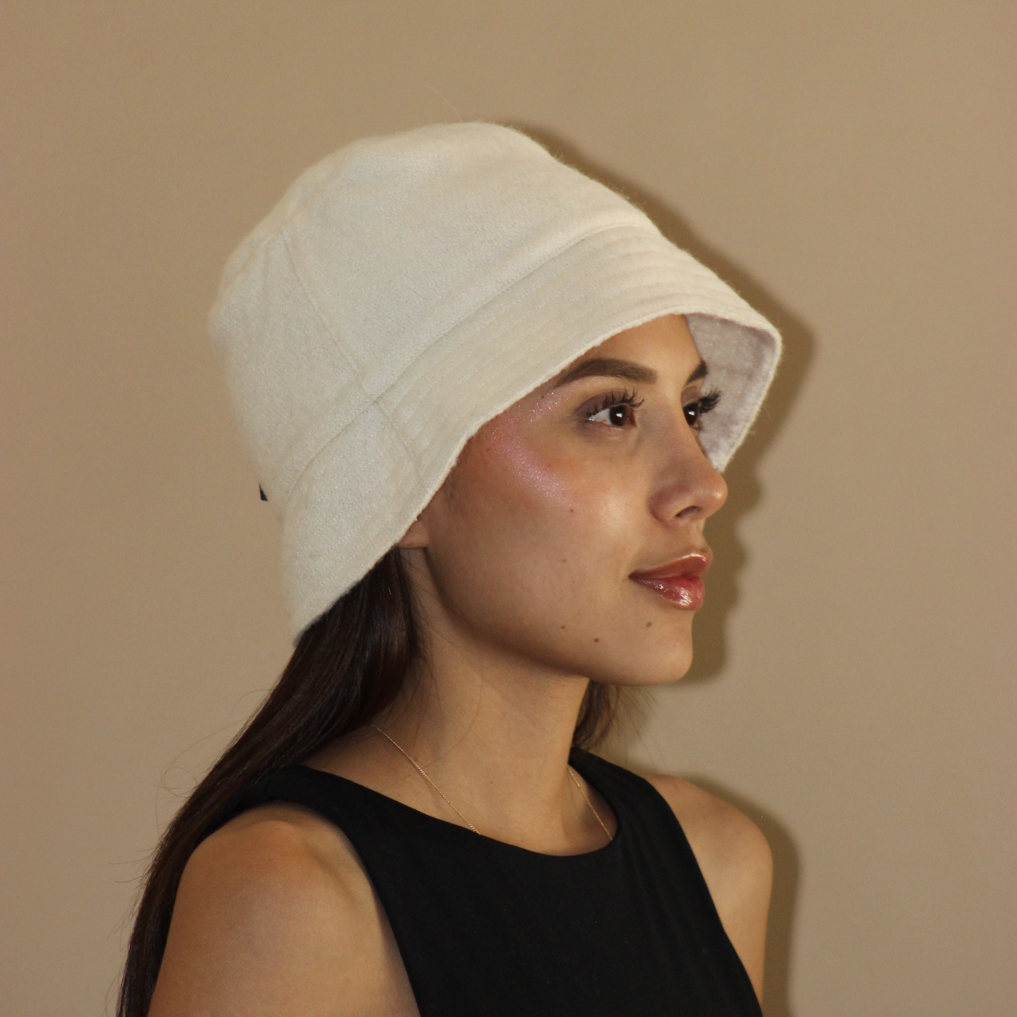 羊駝毛氈雙面漁夫帽｜淺棕格紋/米白｜秘魯