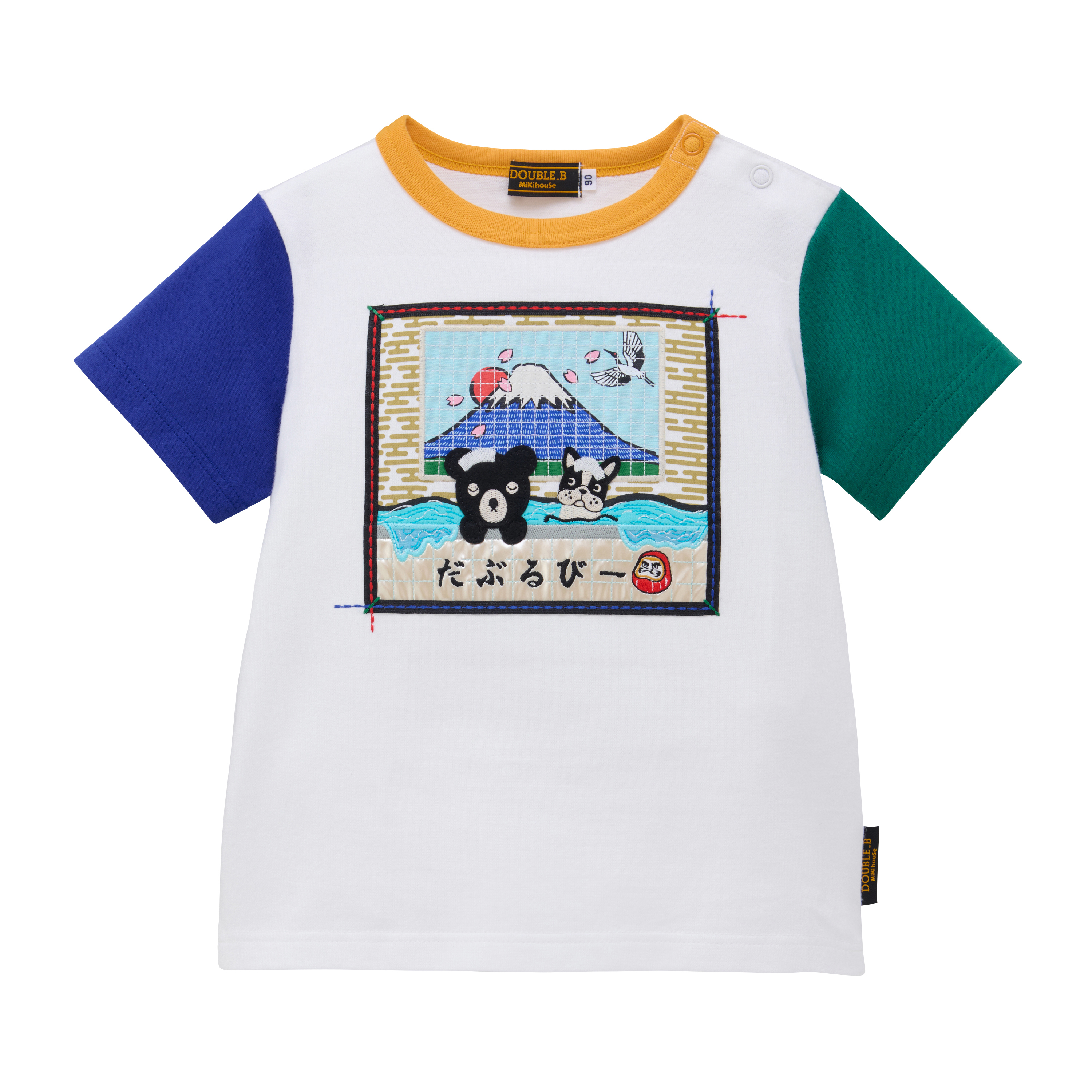 DOUBLE_B 富士山泡湯刺繡撞色短袖T恤-多色