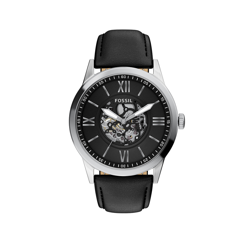 Flynn 經典雅仕羅馬數字手錶 黑色真皮錶帶 48MM BQM7127