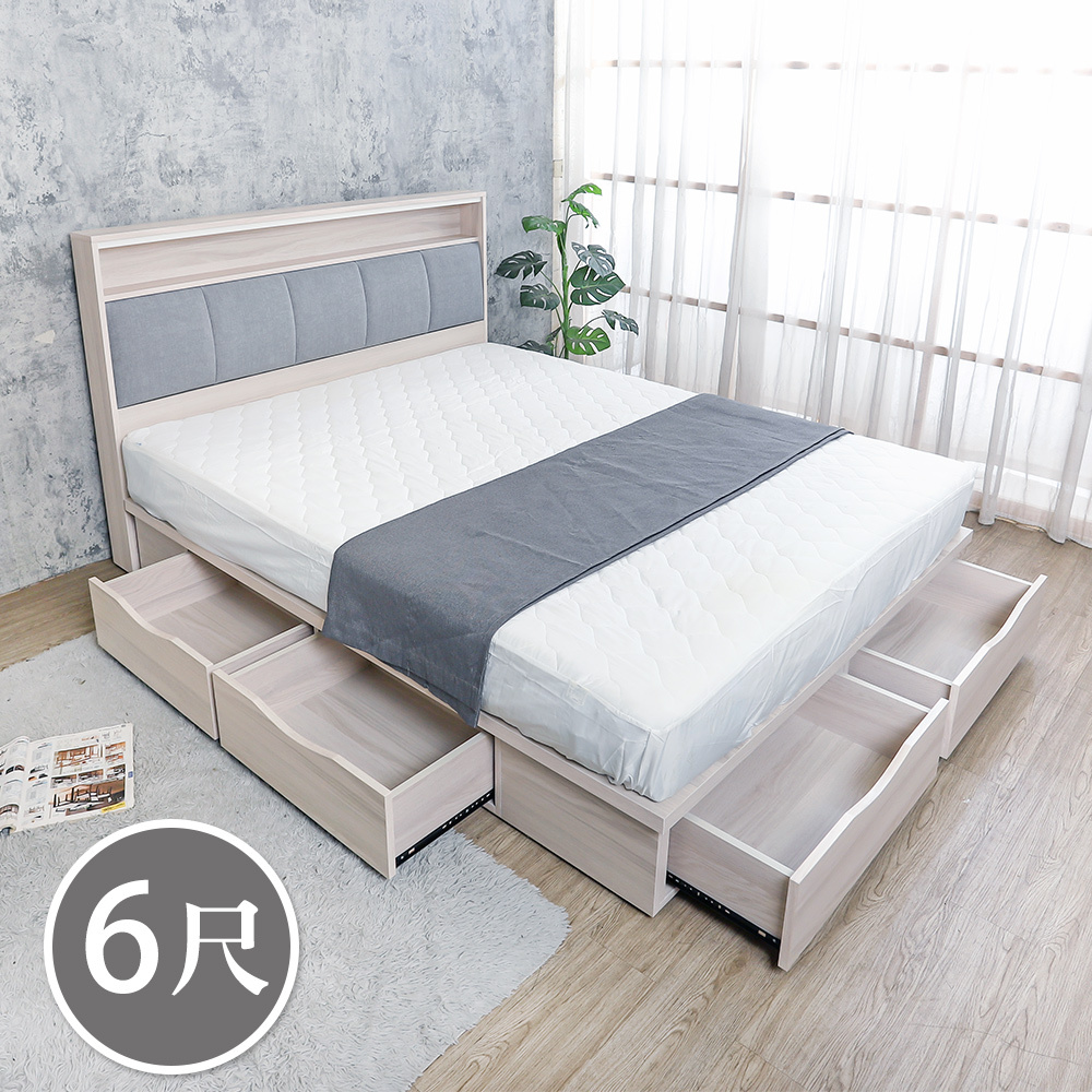 菲斯6尺加大雙人多功能收納抽屜床組(加厚型貓抓皮床頭片+六抽收納床底-不含床墊)