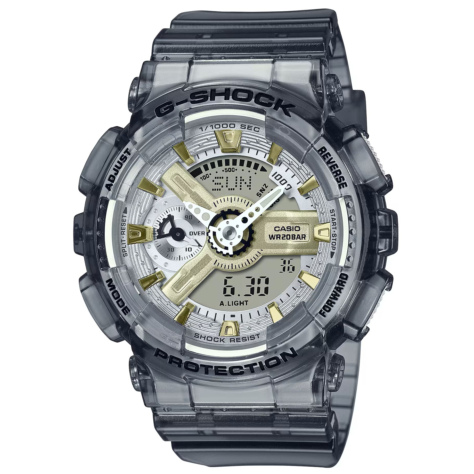 【CASIO 卡西歐】 G-SHOCK 略為小巧的設計 金屬光澤搭配現代巧思 耐衝擊數位雙顯 手錶 GMA-S110GS-8A