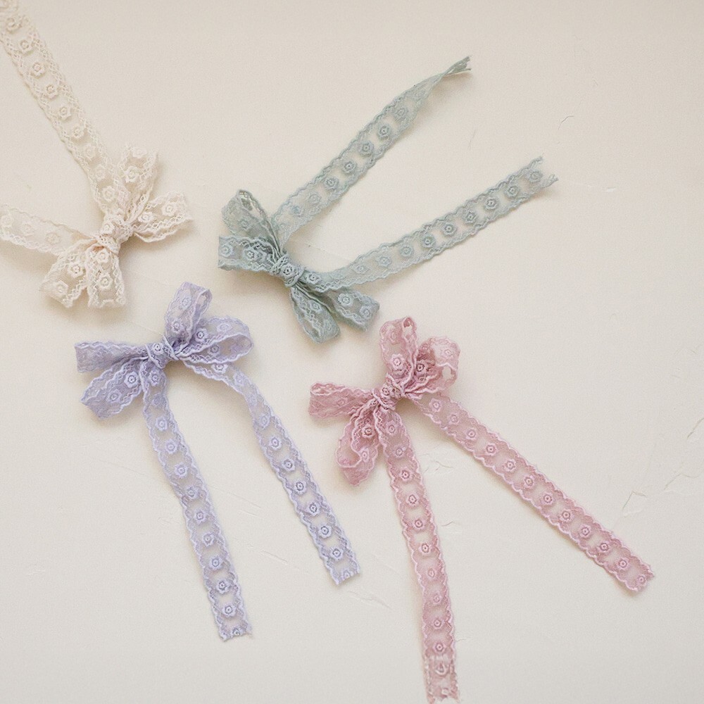 FLO 花朵蕾絲長緞帶髮夾 4色