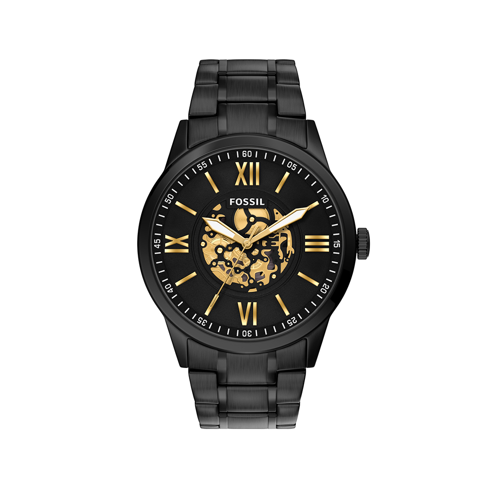 Flynn 經典雅仕羅馬數字手錶 黑色不鏽鋼錶帶 48MM BQM7130