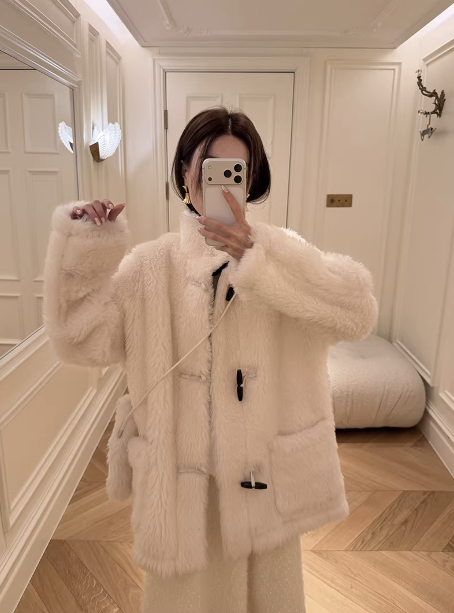 可愛毛毛北極熊翻領皮草外套+包包SET-F (Elegant & Love)