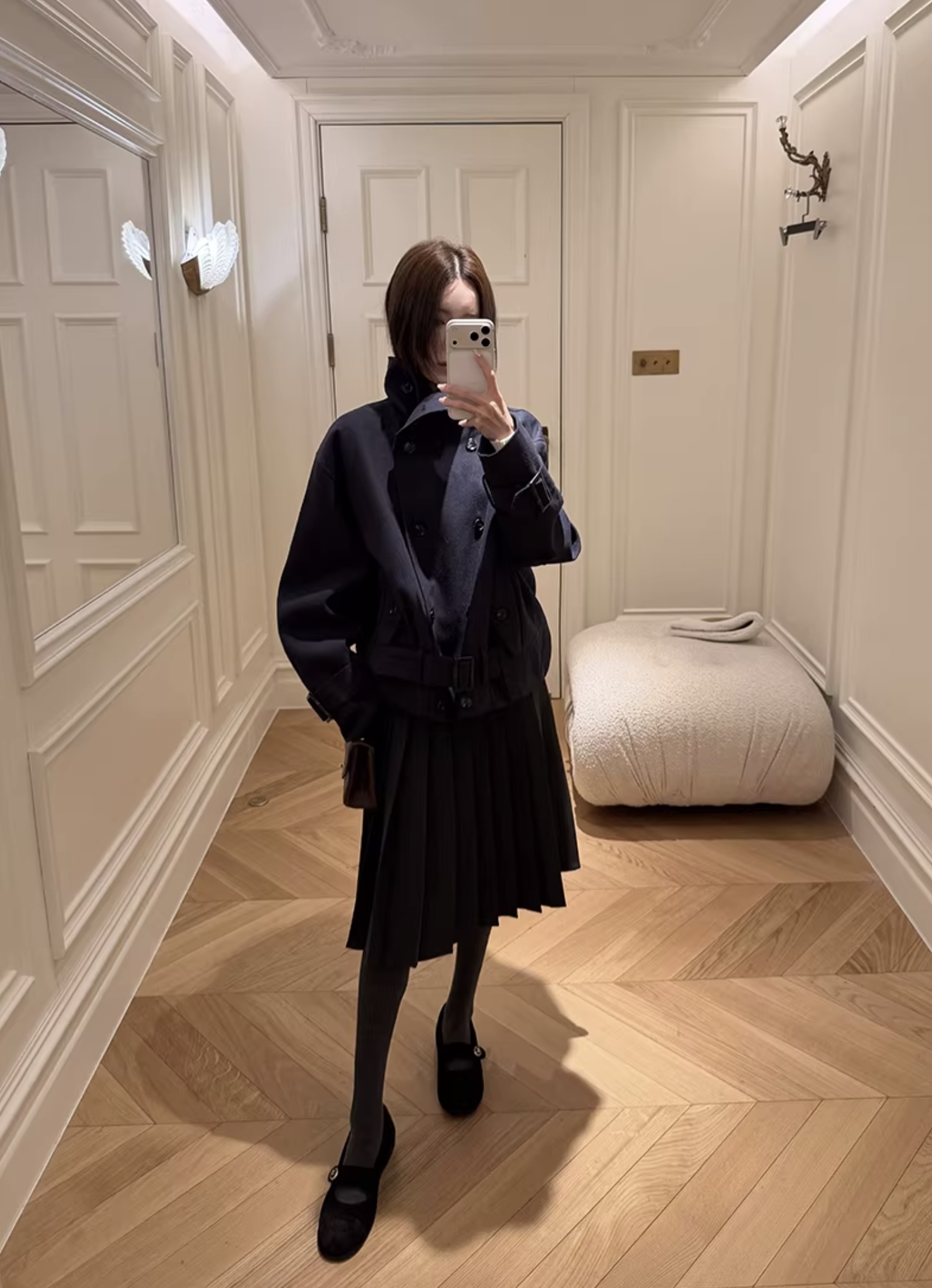 經典黑挺版西裝膝下百褶裙長裙-XS-L (Elegant & Love)