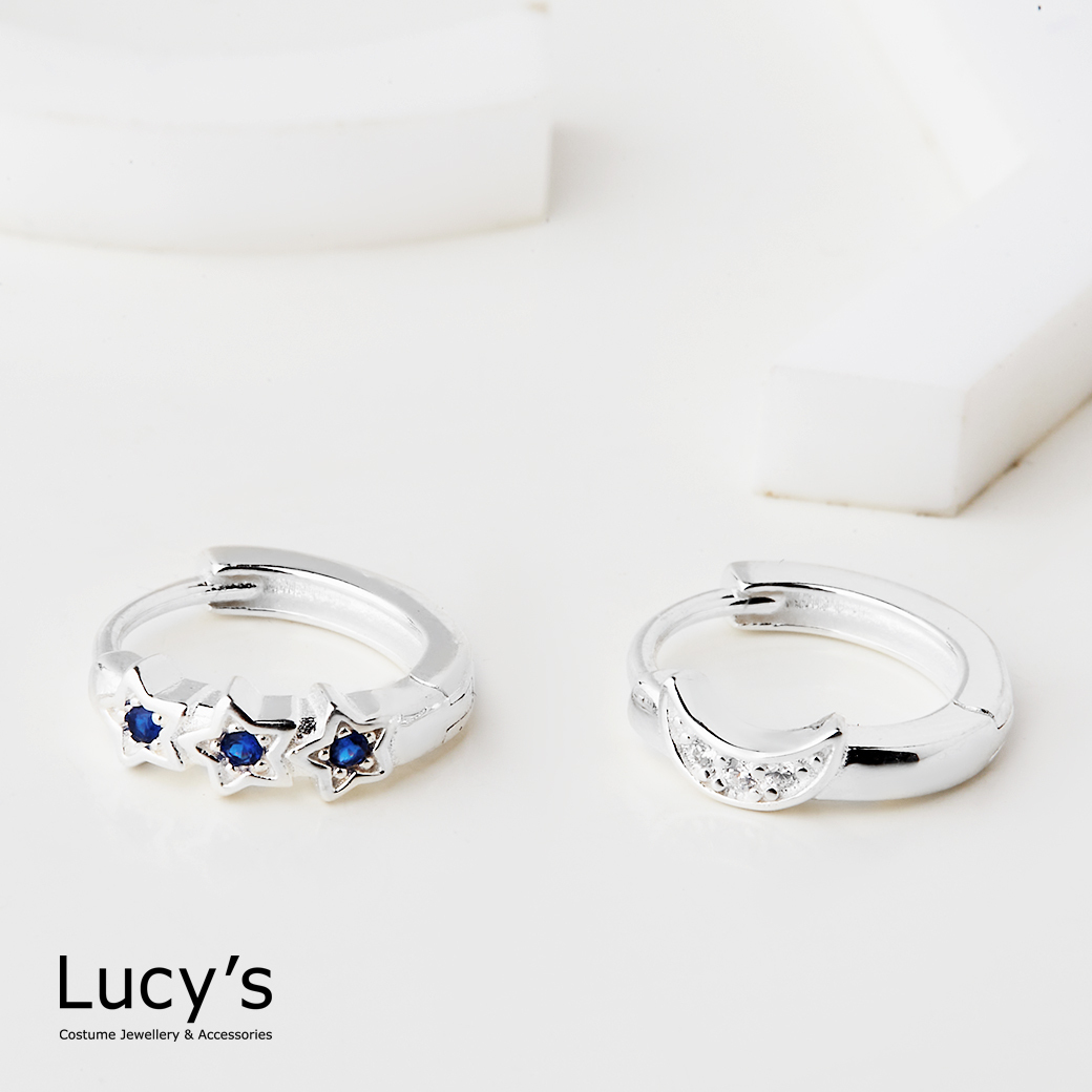 925純銀 星月 易扣耳環 (125310)