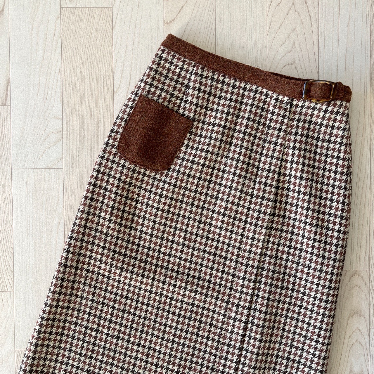 日本製學院風啡色千鳥格羊毛半裙