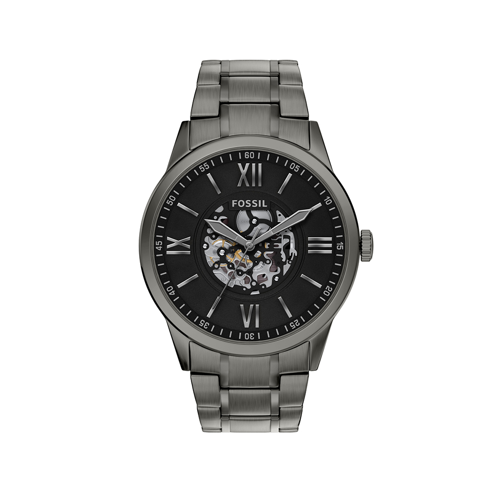 Flynn 經典雅仕羅馬數字手錶 金屬灰黑不鏽鋼錶帶 48MM BQM7131