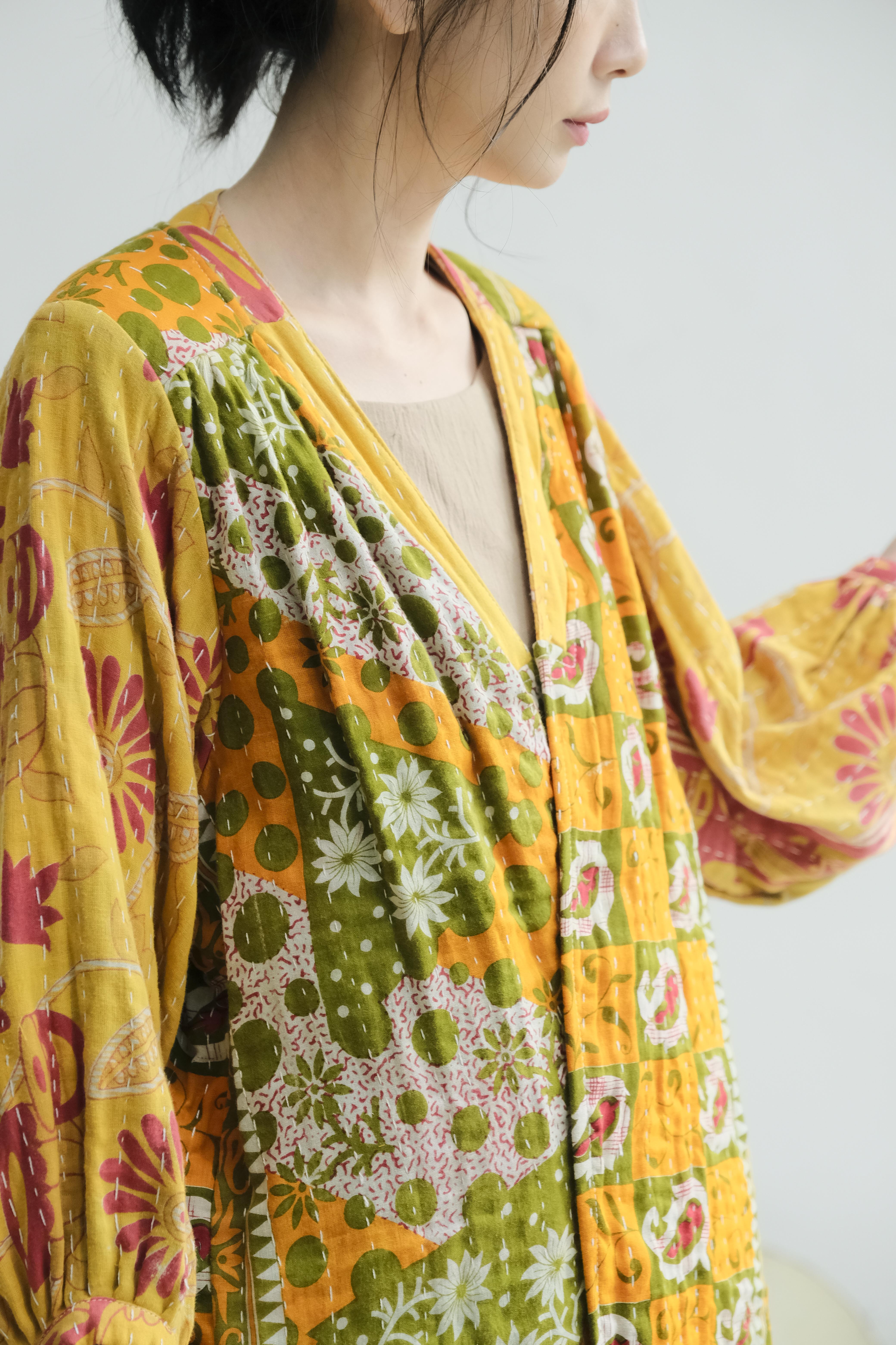 坎塔刺繡澎袖後抓褶長版外套 香草花園