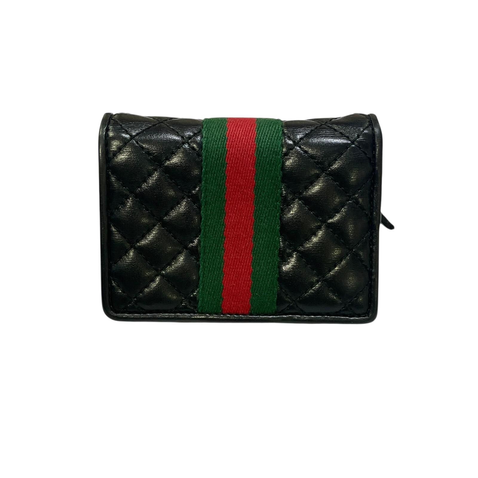 98%NEW二手GUCCI WALLET  536453 黑色牛皮經典編織帶金扣 #古馳短銀包 #香榭站正品