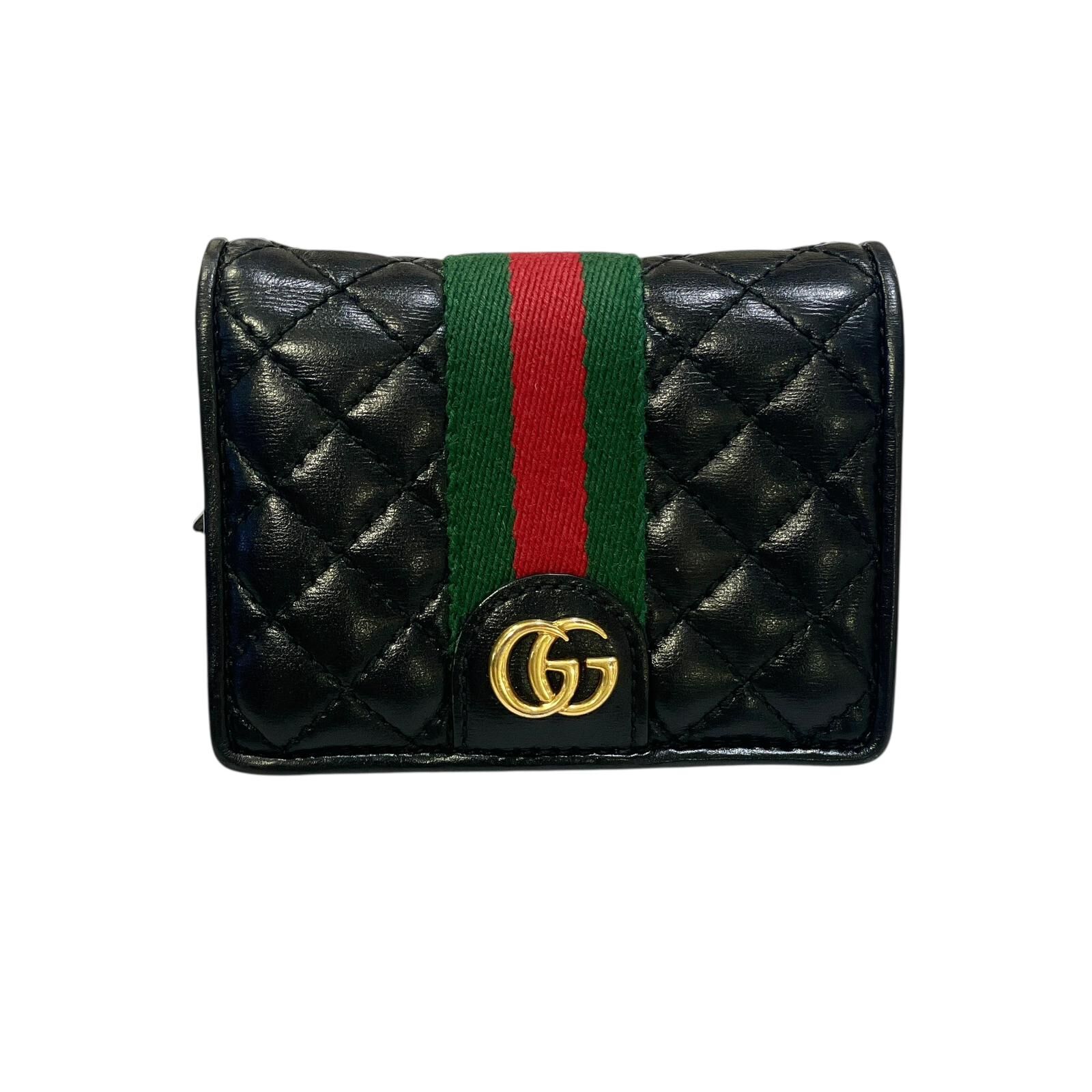 98%NEW二手GUCCI WALLET  536453 黑色牛皮經典編織帶金扣 #古馳短銀包 #香榭站正品