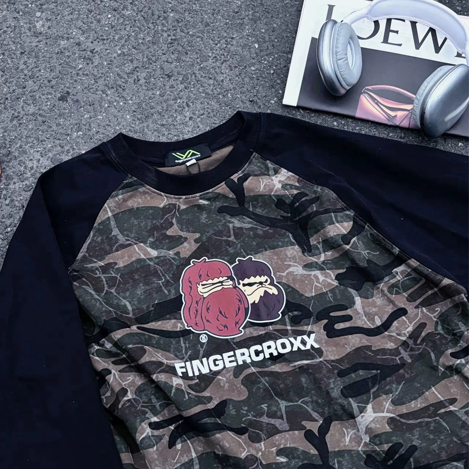 Fingercroxx FGXX  BAPE A BATHING APE CLOT 猿人頭 棒球衫 綠迷彩長袖T恤