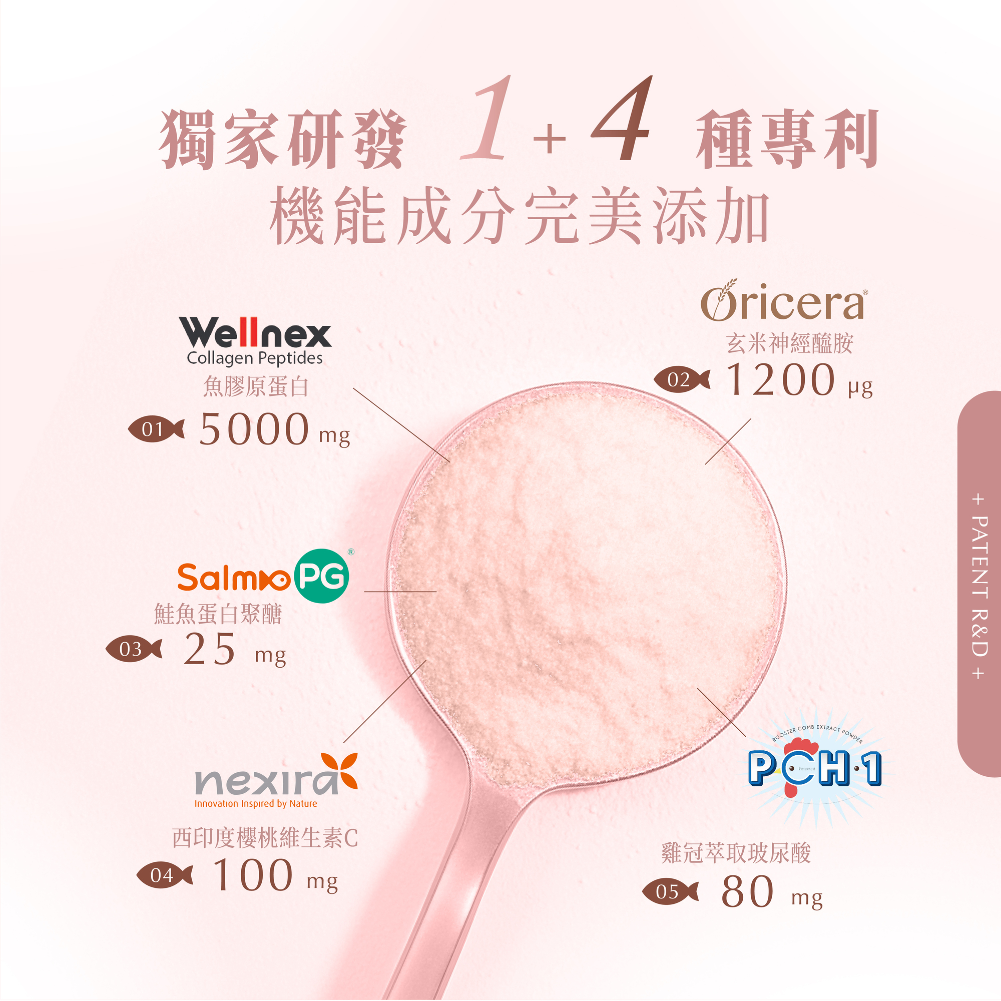 POOG 膠原蛋白 5000mg魚膠原胜肽 1+4專利複方成分(鮭魚蛋白聚醣、神經醯胺、維生素C、玻尿酸)