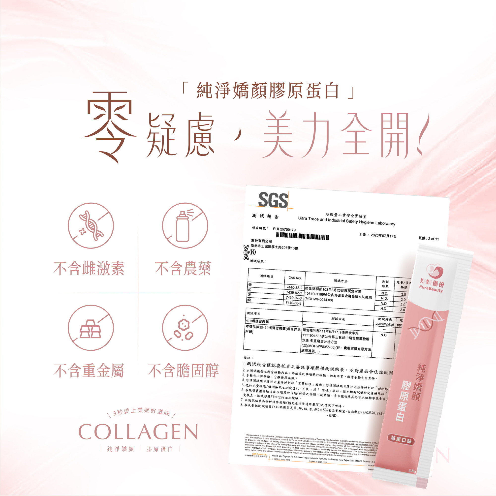 POOG 膠原蛋白 SGS檢驗報告 不含雌激素/農藥/重金屬/膽固醇 安全無虞