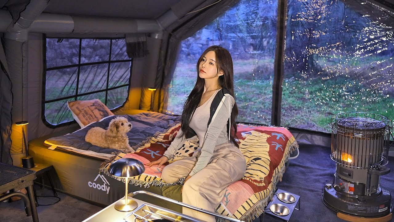 像住飯店一樣的大型充氣帳 和狗狗一起舒服過一晚 露營 Vlog