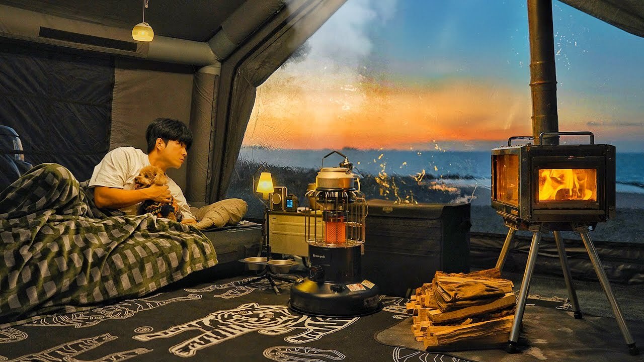 露營 Vlog 在安靜的海邊 10.0 充氣帳和狗狗一起度過浪漫的一晚