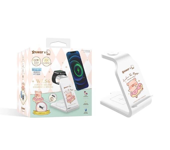 （2026新年限時優惠）XPower x 罐頭豬LuLu - WLS6 4合1多功能無線充電器 (白色)