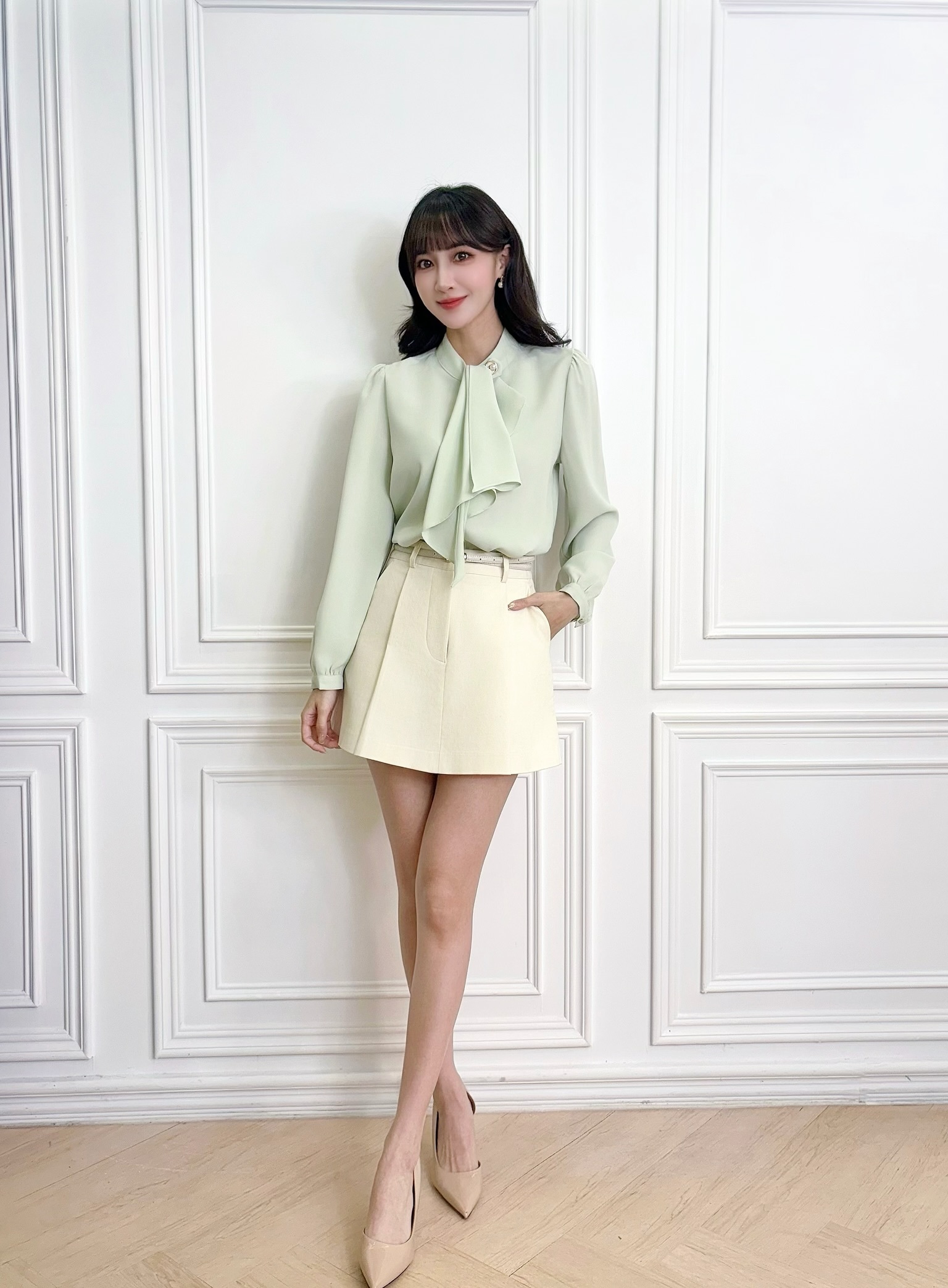 麂皮百摺短褲裙