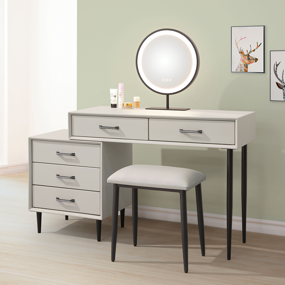 珊娜3.3尺皮革化妝桌/伸縮鏡台/梳妝台(附燈光功能化妝鏡及化妝椅)