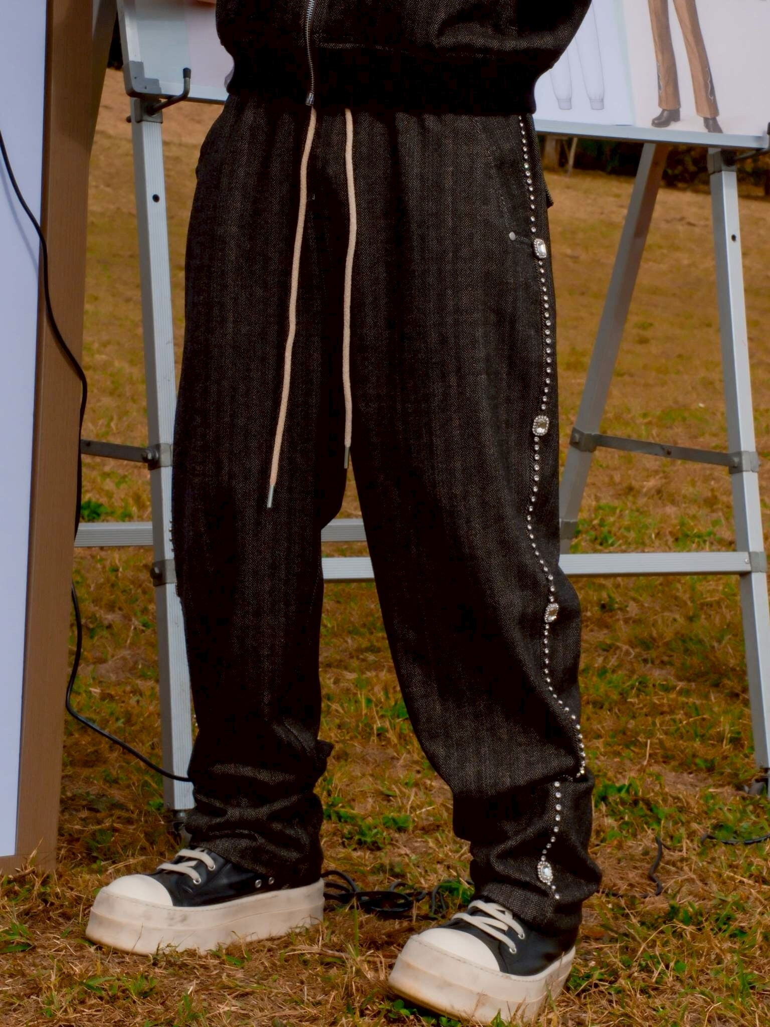 ATONE STUDIO 鑽釘人字紋低檔寬鬆長褲 ‘’ATONE Studded Herringbone Drop-Crotch Pants‘’