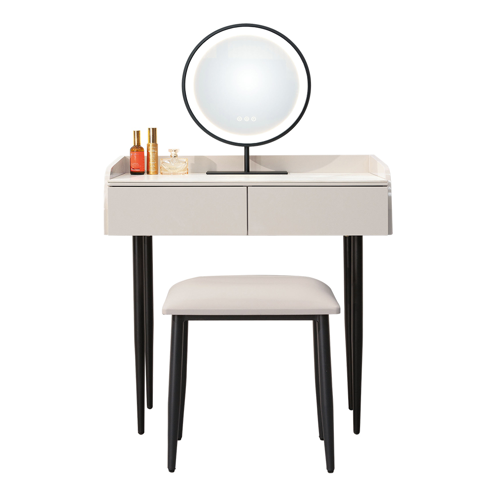 安塔2.7尺岩板化妝桌/鏡台/梳妝台(附燈光功能化妝鏡及化妝椅)