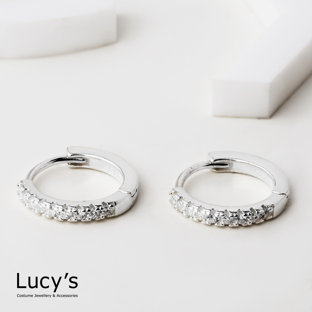 925純銀 排鑽圓圈 易扣耳環 (127143)