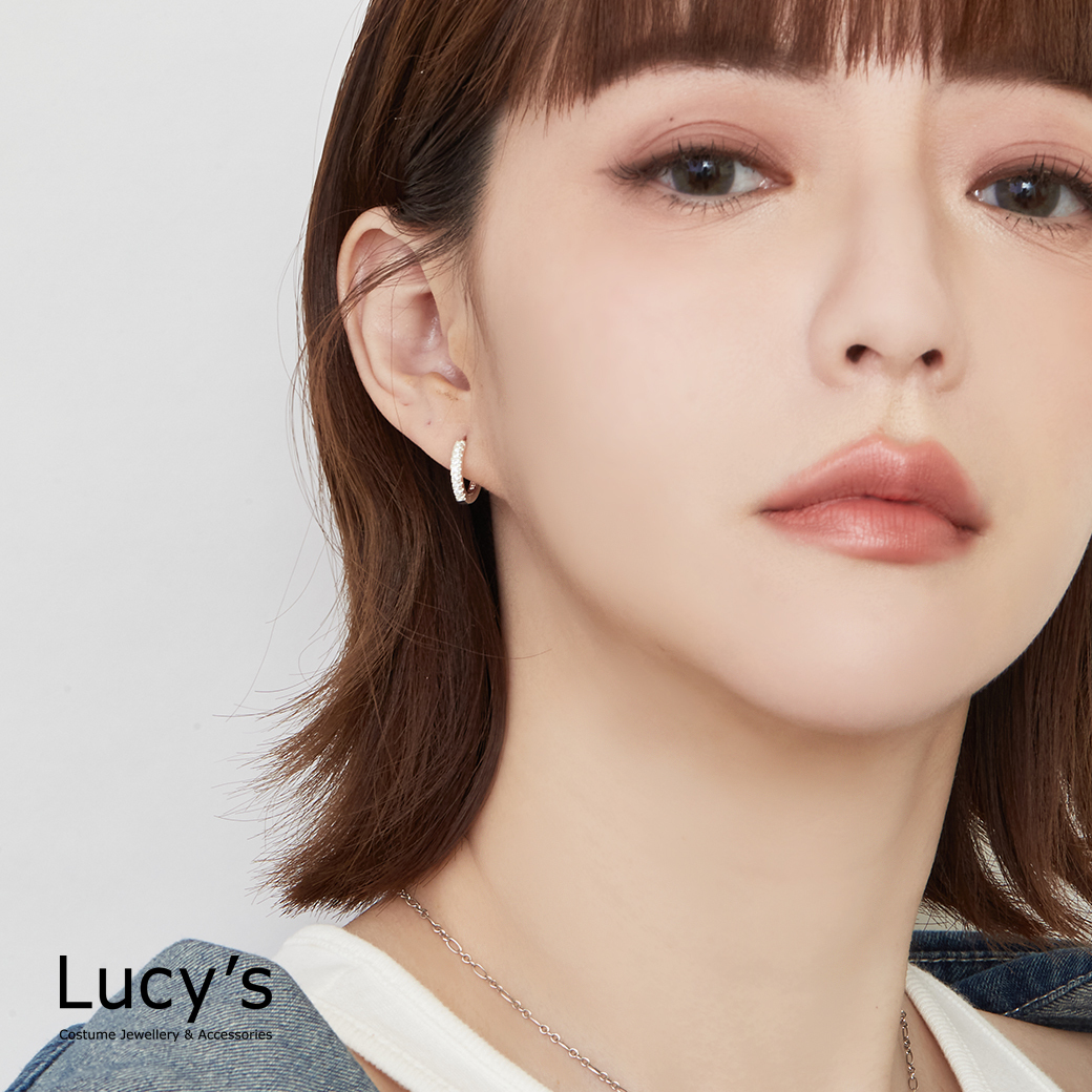 925純銀 排鑽圓圈 易扣耳環 (127143)