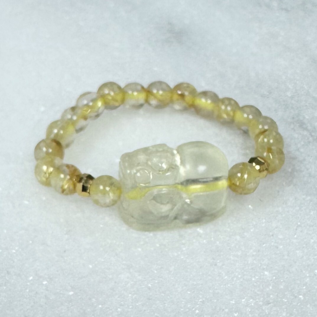 黃水晶貔貅髮晶珠戒