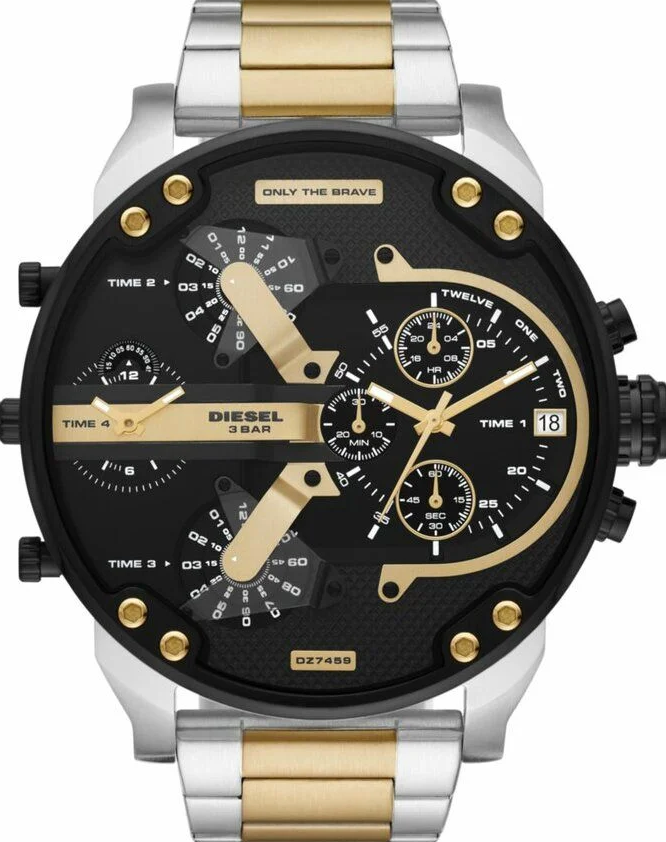 萬年鐘錶 - Diesel    Mr. Daddy 黑金色太陽紋理錶盤四地時區大錶徑男錶 DZ7459 錶徑57MM