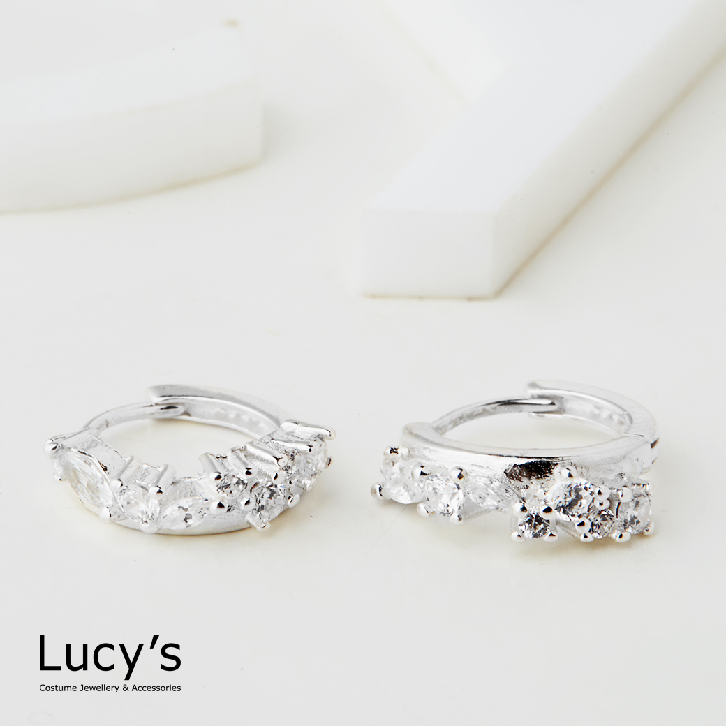 925純銀 晶瑩晨露 易扣耳環 (126593)